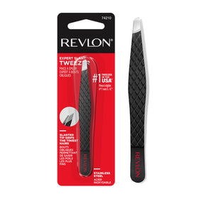REVLON Expert Slant Tweezer front view with stainless steel finish