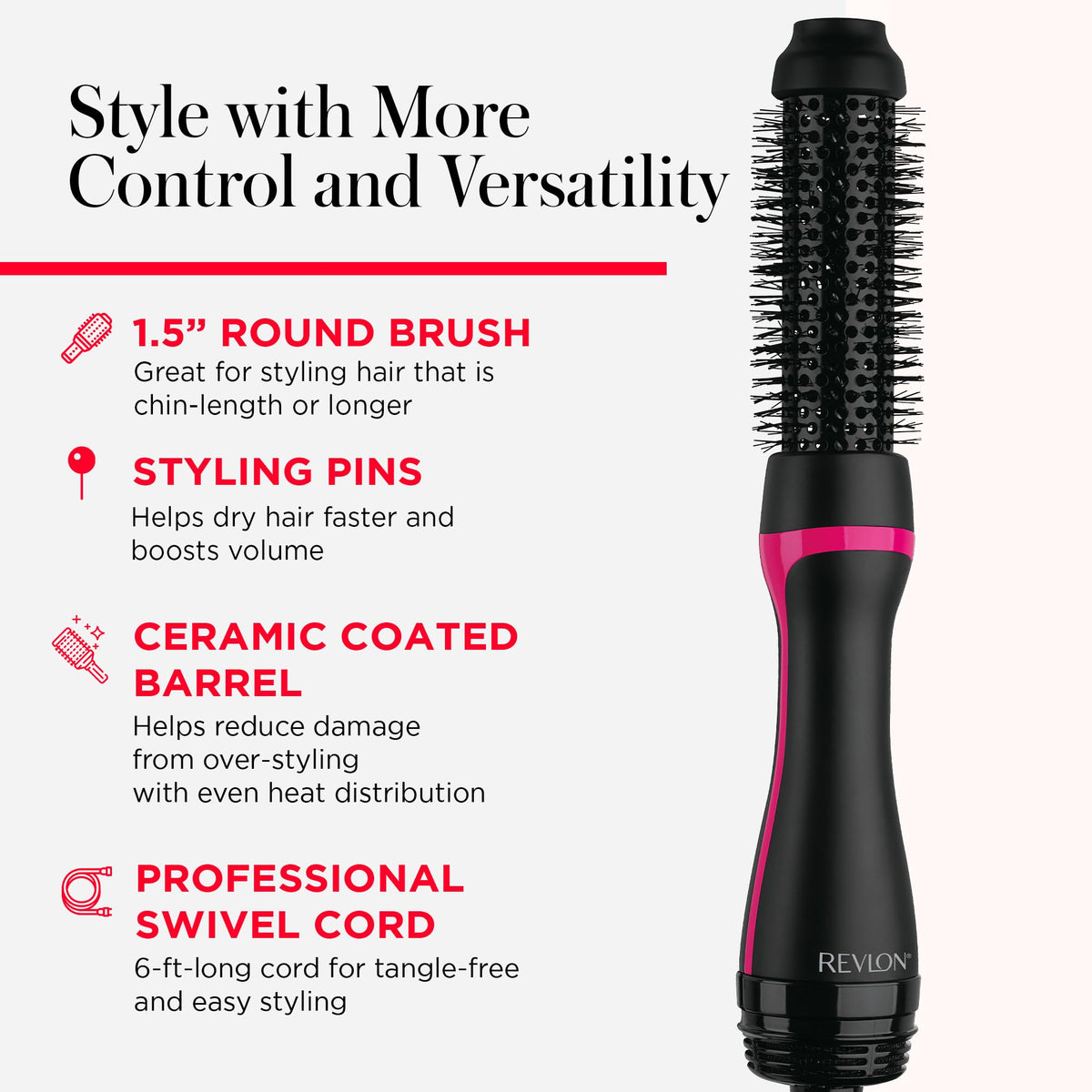 REVLON One-Step Round Brush Hair Dryer in use on medium length hair