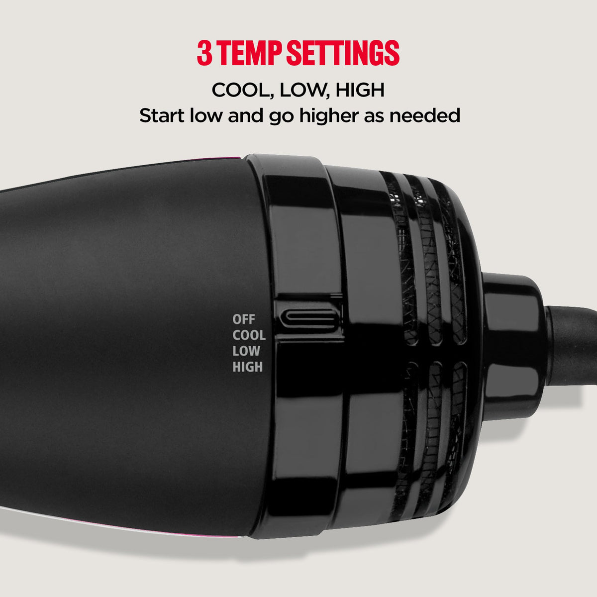 REVLON One-Step Volumizer Hair Dryer and Styler heat settings