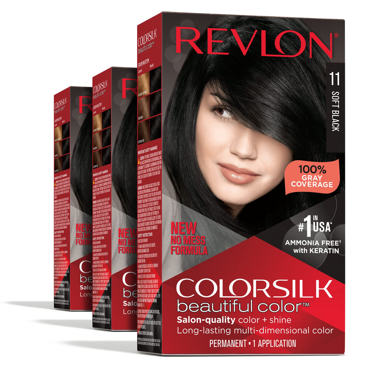 REVLON Permanent Hair Color 11 Soft Black 3-Pack front view