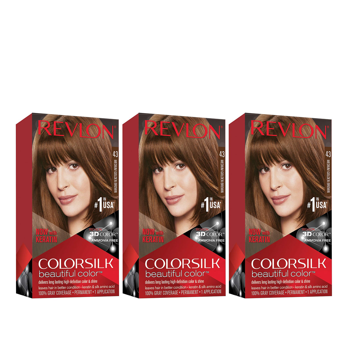 REVLON Permanent Hair Color 43 Medium Golden Brown packaging front view