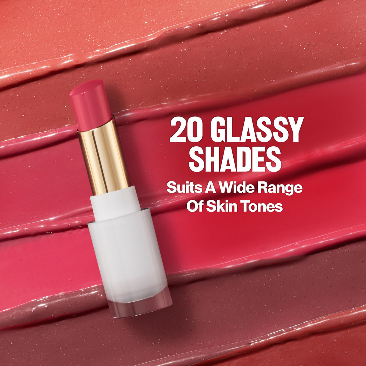 REVLON Super Lustrous Glass Shine Balm 016 Glassy Ruby on a makeup table