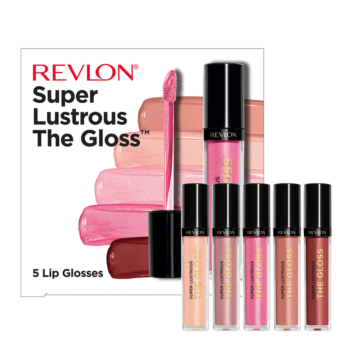 REVLON Super Lustrous Lipgloss shades displayed on a white background