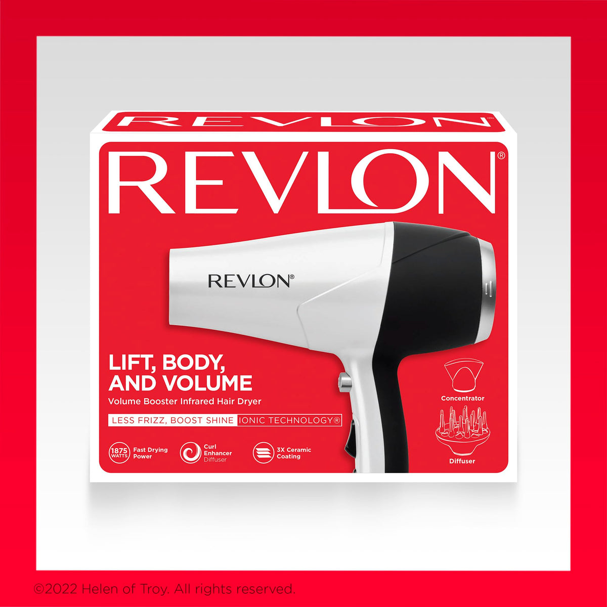 REVLON Volume support Hair Dryer with multiple heat settings displayed
