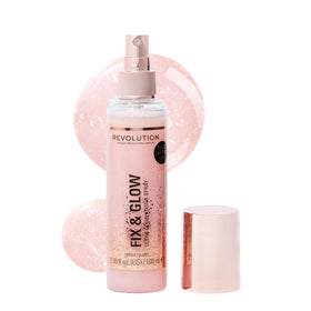 Revolution Beauty Fix & Glow Fixing Spray front view with radiant finish