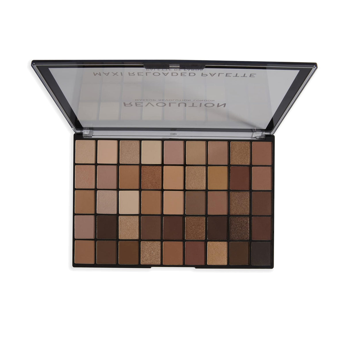 Revolution Maxi Reloaded Eyeshadow Palette open view displaying matte and shimmer finishes