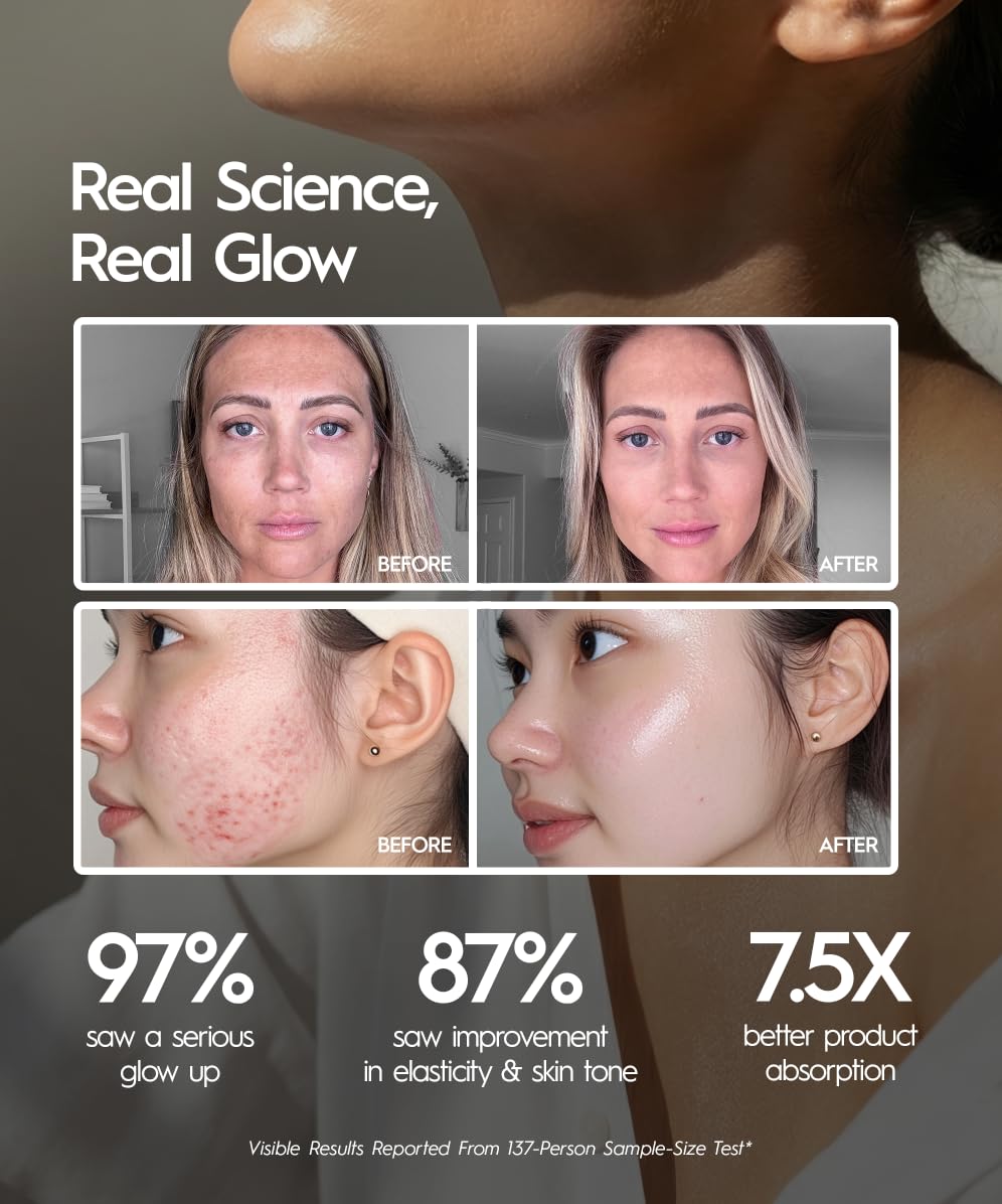 REVOMADIC Genie Facial Massager displaying red light mode