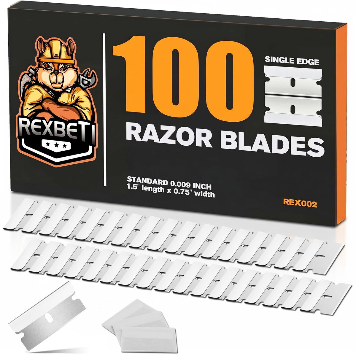 REXBETI 100 pack of single edge razor blades front view