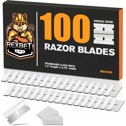 REXBETI 100 pack of single edge razor blades front view