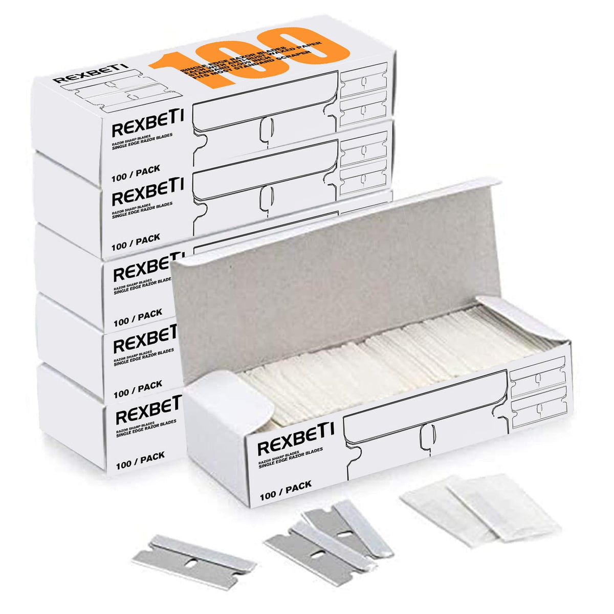 REXBETI 600 Pack Single Edge Razor Blades front view