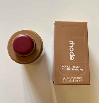 Rhode Pocket Blush in Date Cake front view with compact design