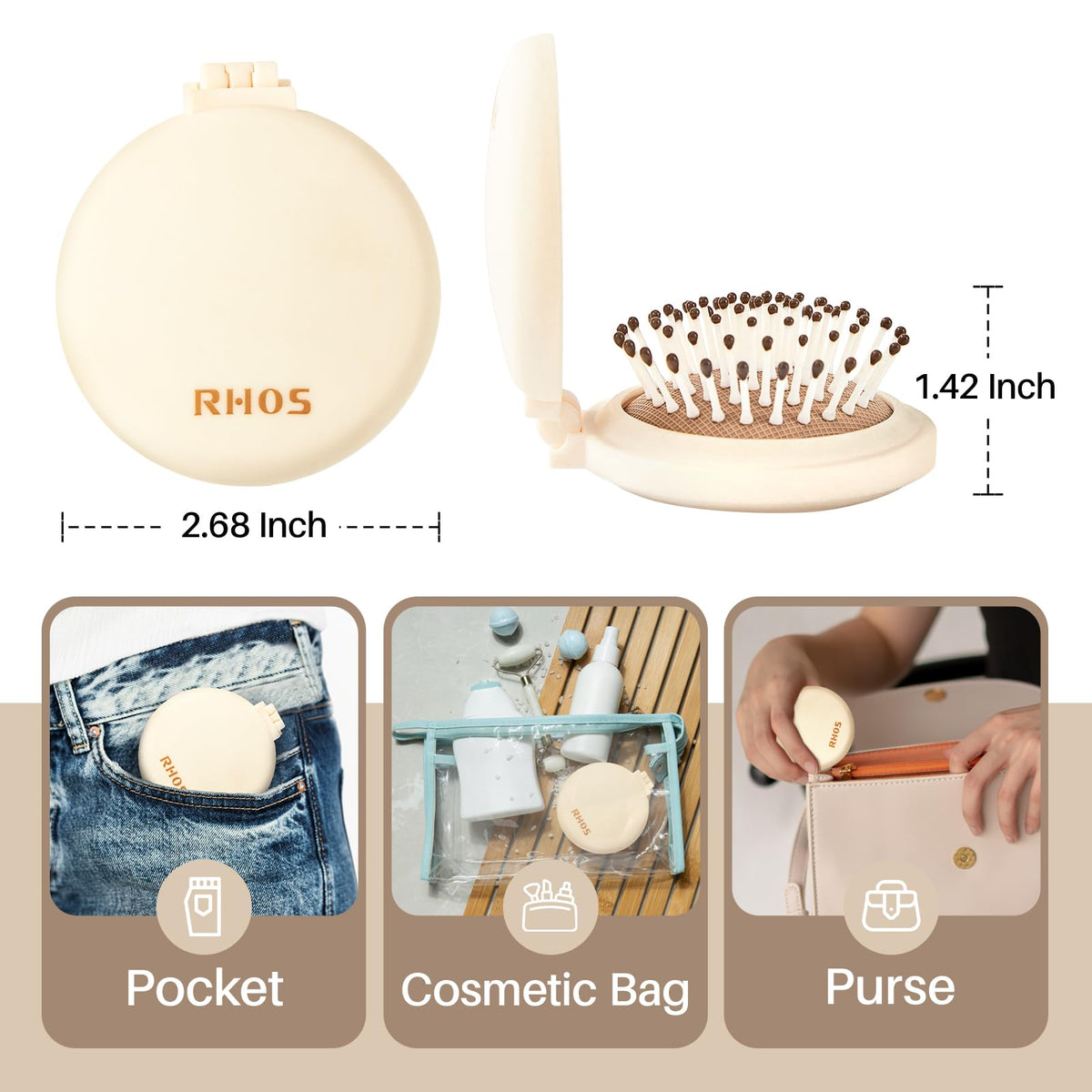 RHOS Compact Foldable Hair Brush closed showing its compact size