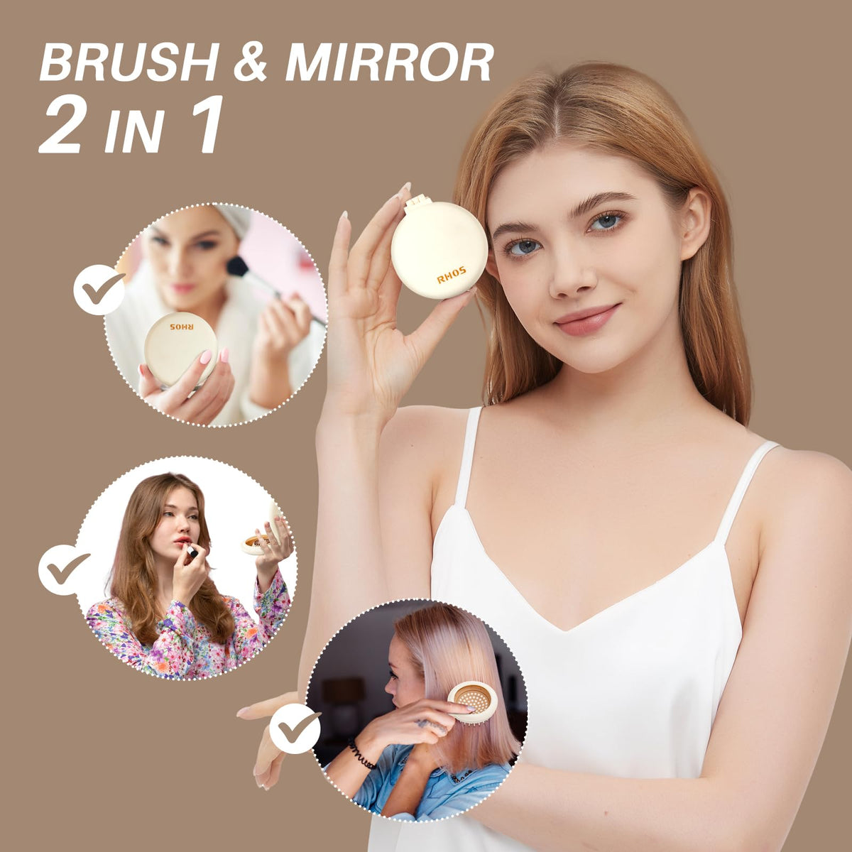 RHOS Compact Foldable Hair Brush with nylon bristles close-up