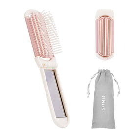 RHOS Folding Brush with Mirror in beige, front view