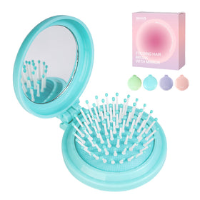 RHOS Folding Hair Brush in blue, front view