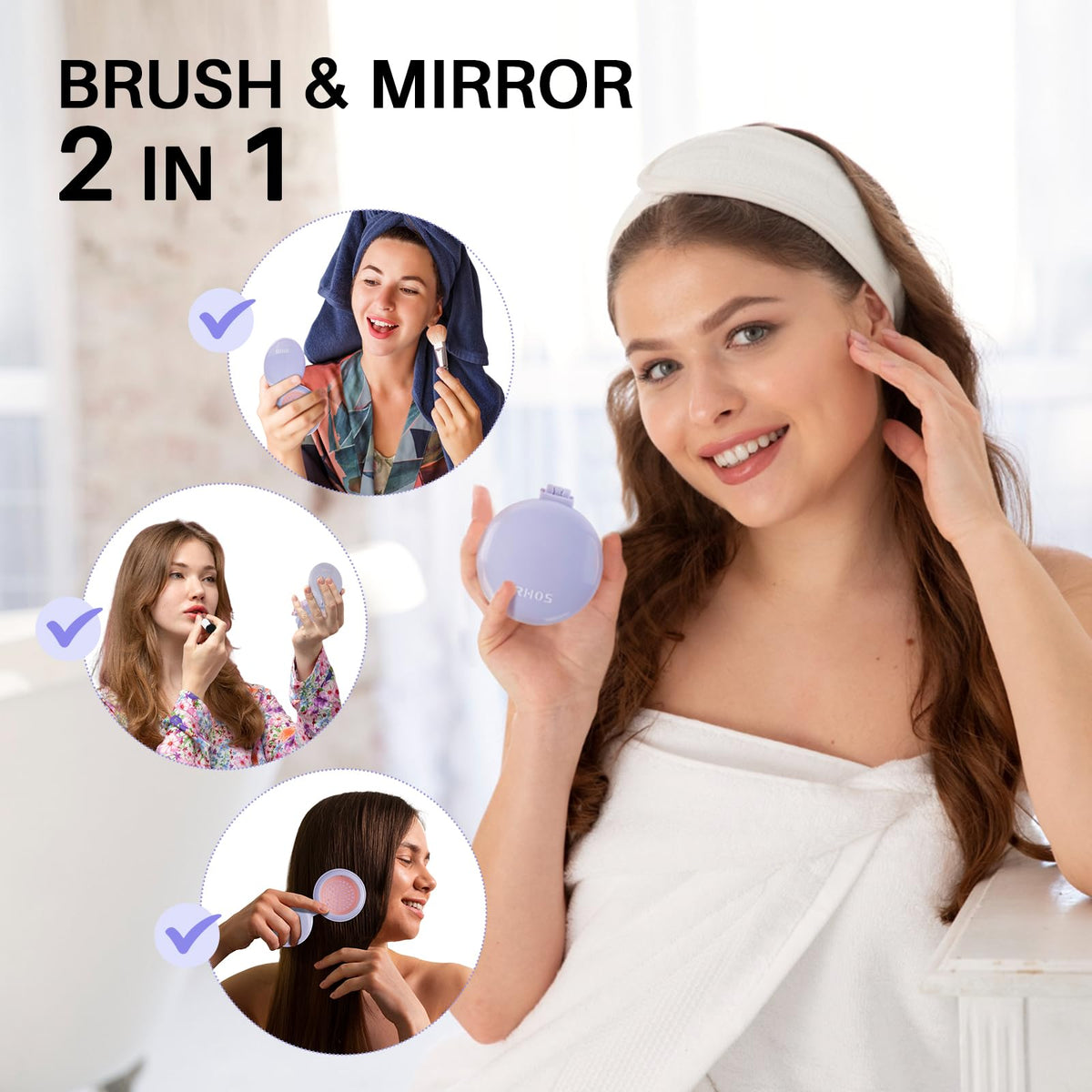 RHOS Hair Brush with Mirror open showing bristles and mirror