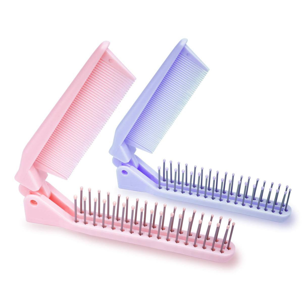 RHOS Mini Folding Comb in pink and purple, front view