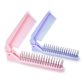 RHOS Mini Folding Comb in pink and purple, front view