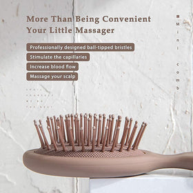 RHOS Mini Hair Brush displayed with hair care products