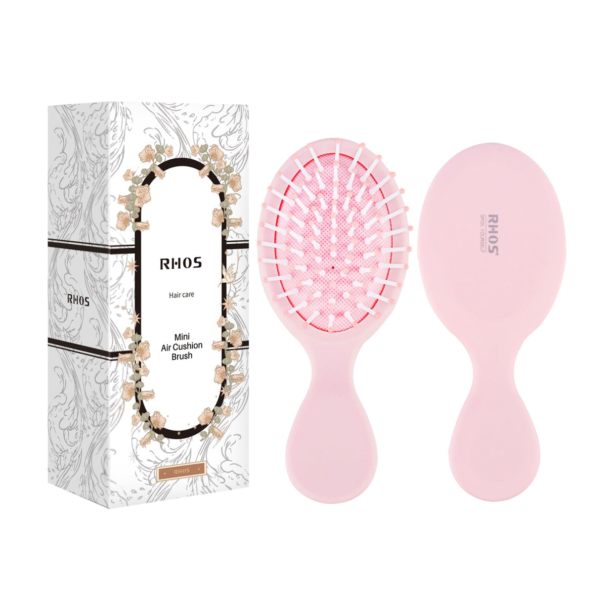 RHOS Mini Hair Brush front view in pink