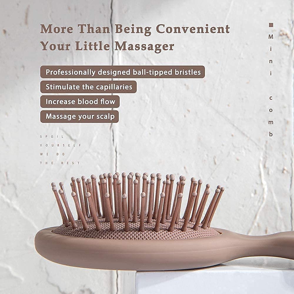 RHOS Mini Hair Brush in a backpack for convenience
