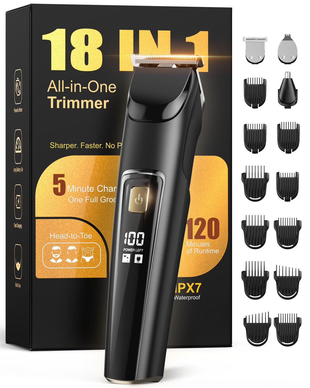 RICAF Beard Trimmer for Men front view with precision heads