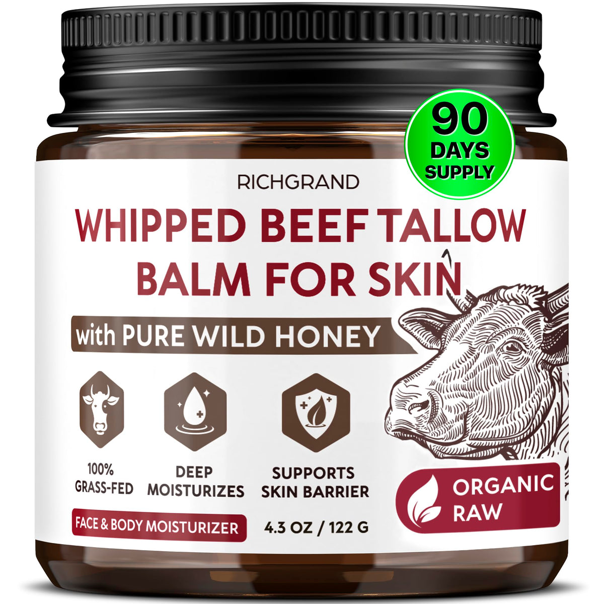RICHGRAND Beef Tallow Whipped Balm 4.3 oz front view
