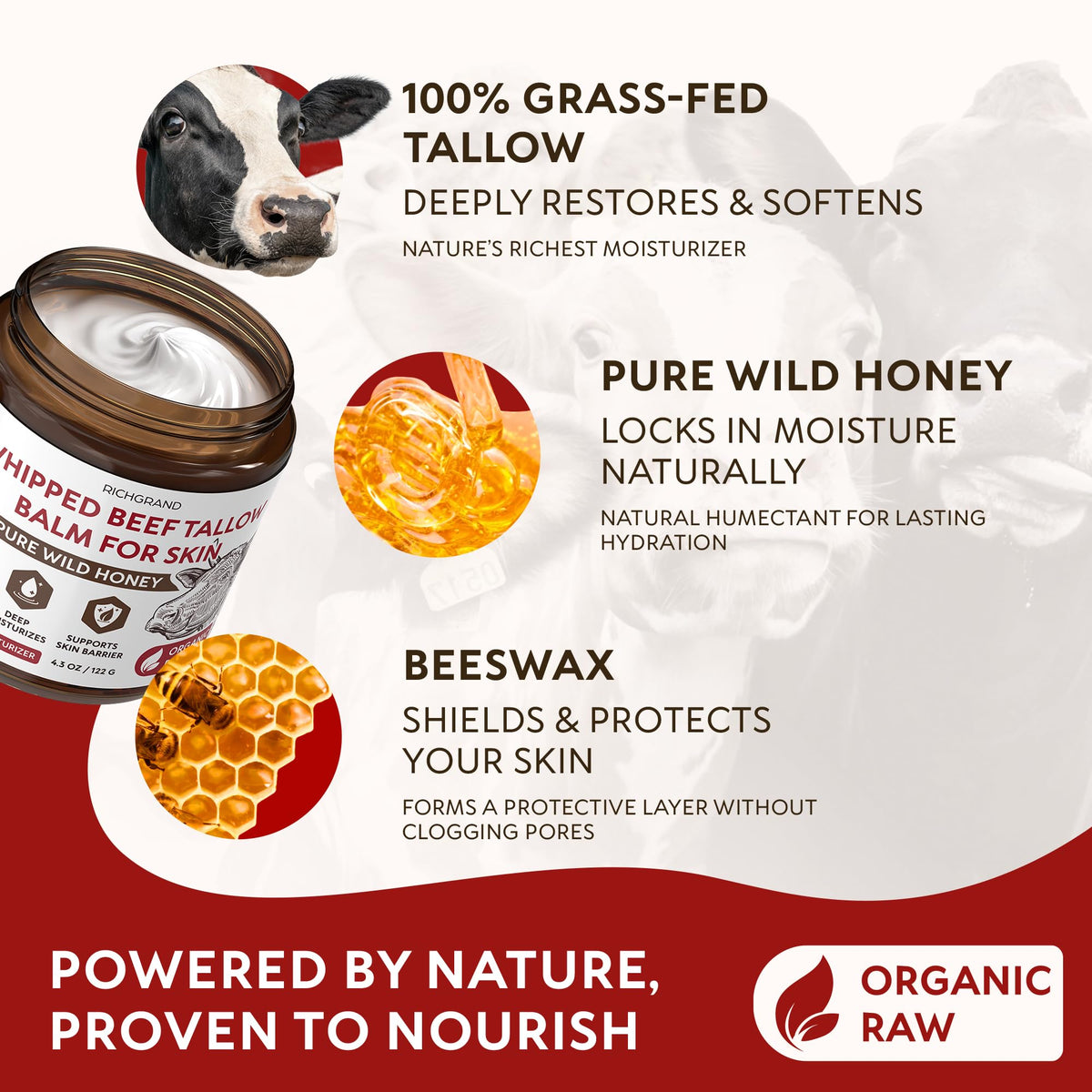 RICHGRAND Beef Tallow Whipped Balm 4.3 oz texture close-up