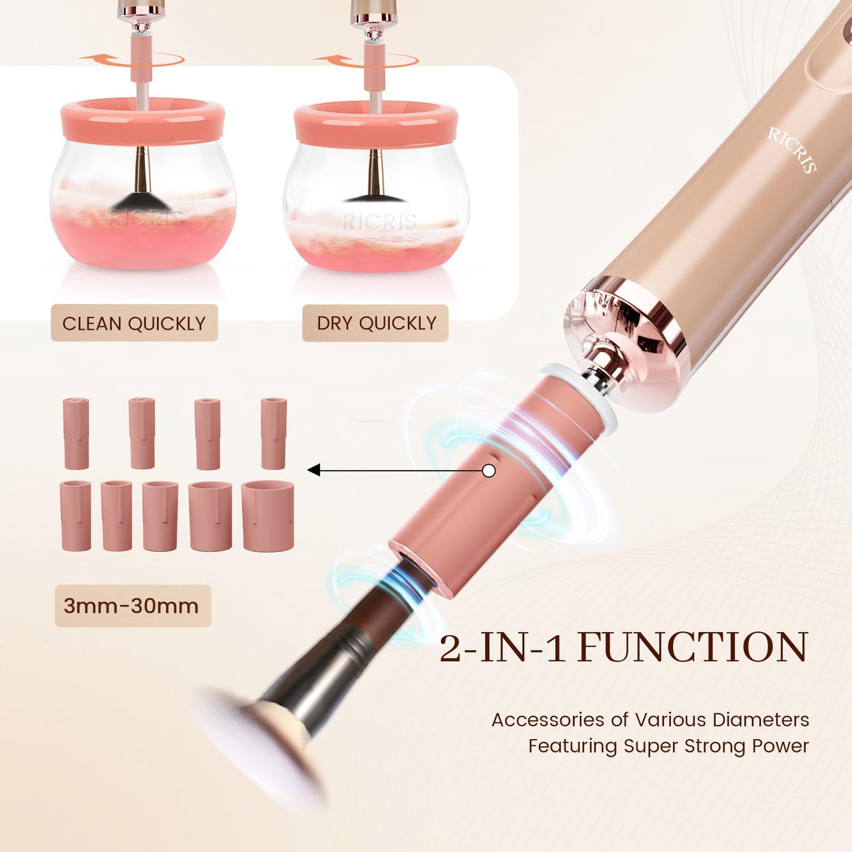 RICRIS brush cleaner with makeup brushes attached