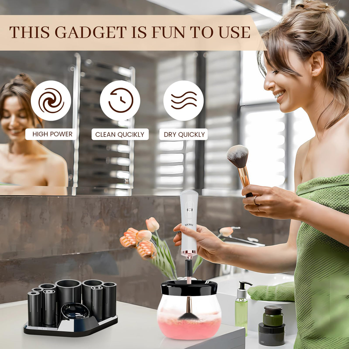 RICRIS brush cleaner with splash-proof cap