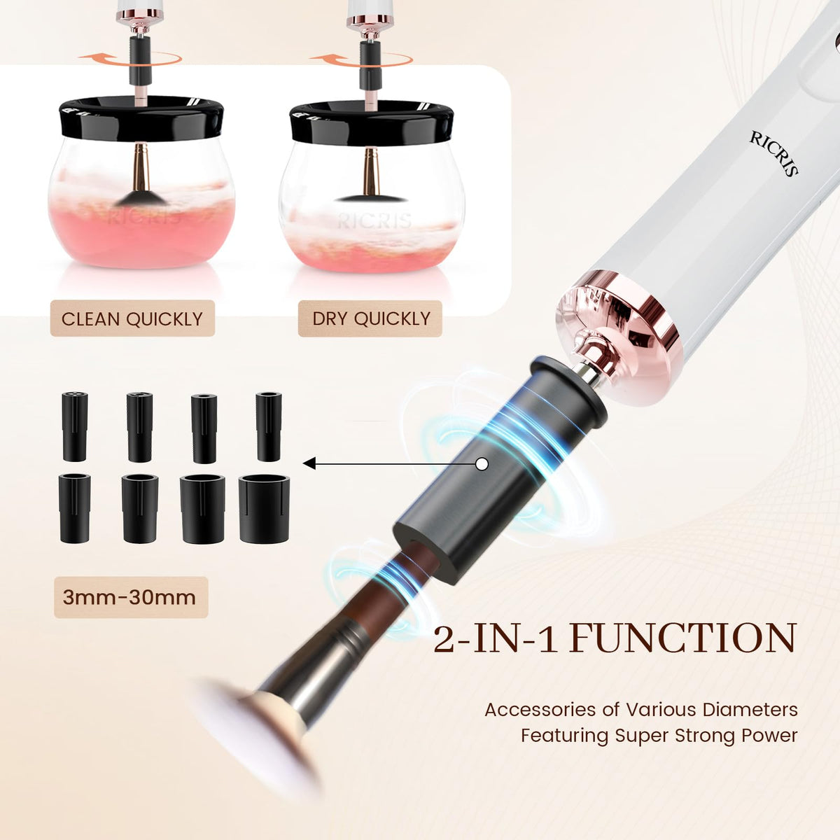 RICRIS makeup brush cleaner in use with brushes