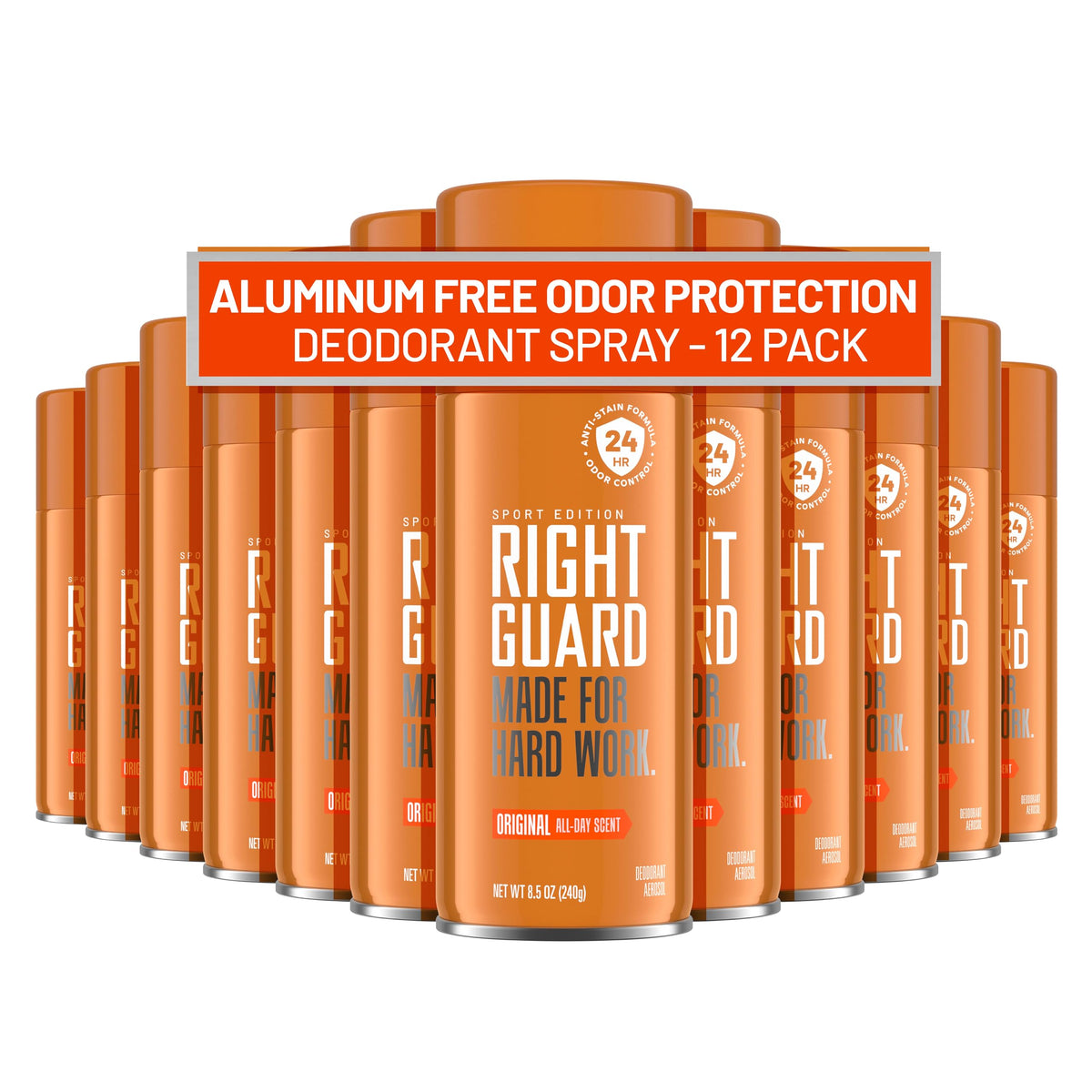 Right Guard Sport Original Scent Deodorant Spray front view, 8.5 oz can