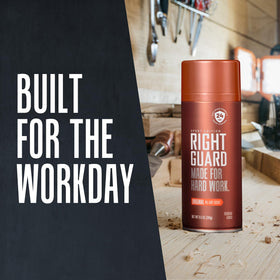 Right Guard Sport Original Scent Deodorant Spray in lifestyle setting on a bathroom counter