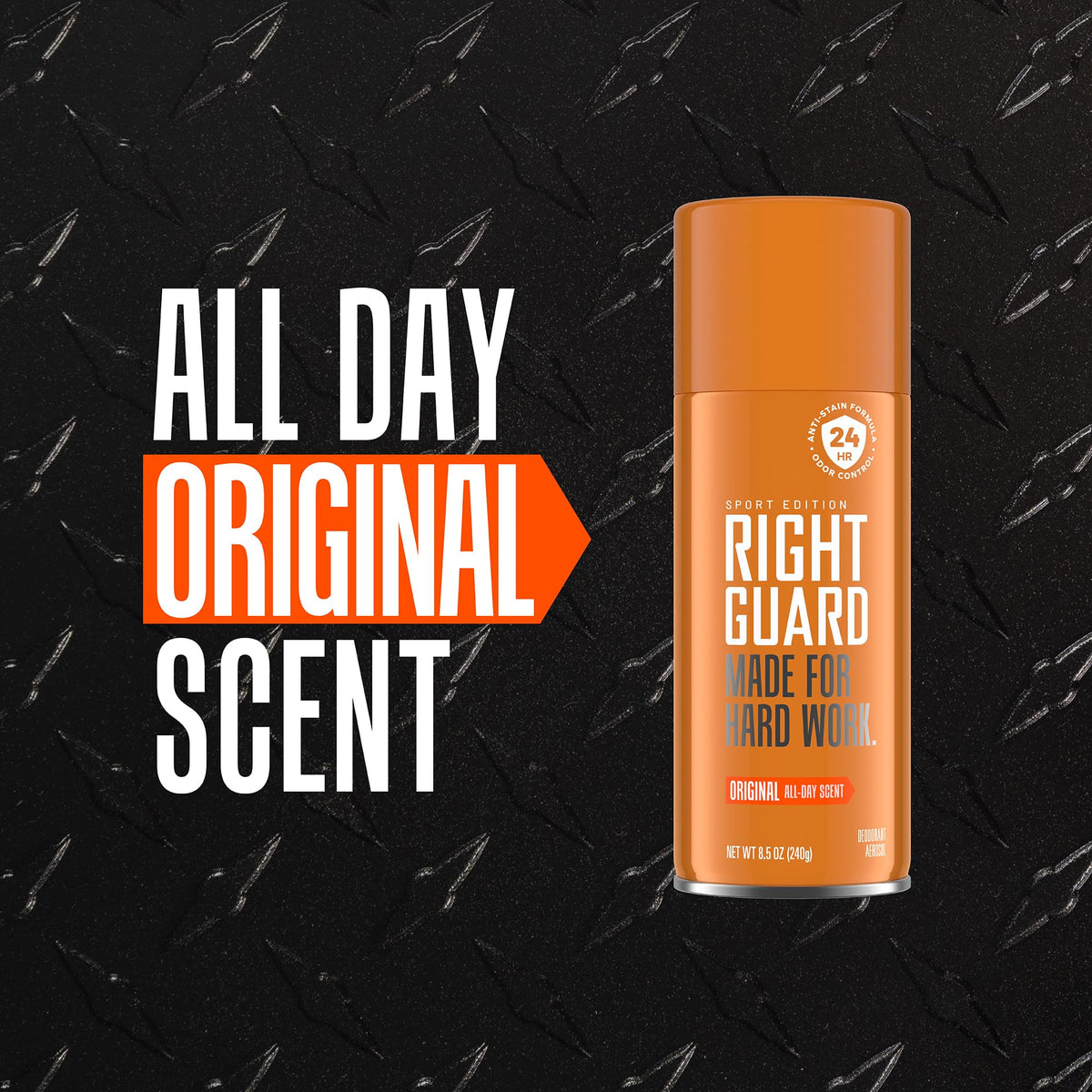 Right Guard Sport Original Scent Deodorant Spray packaging with 12 cans