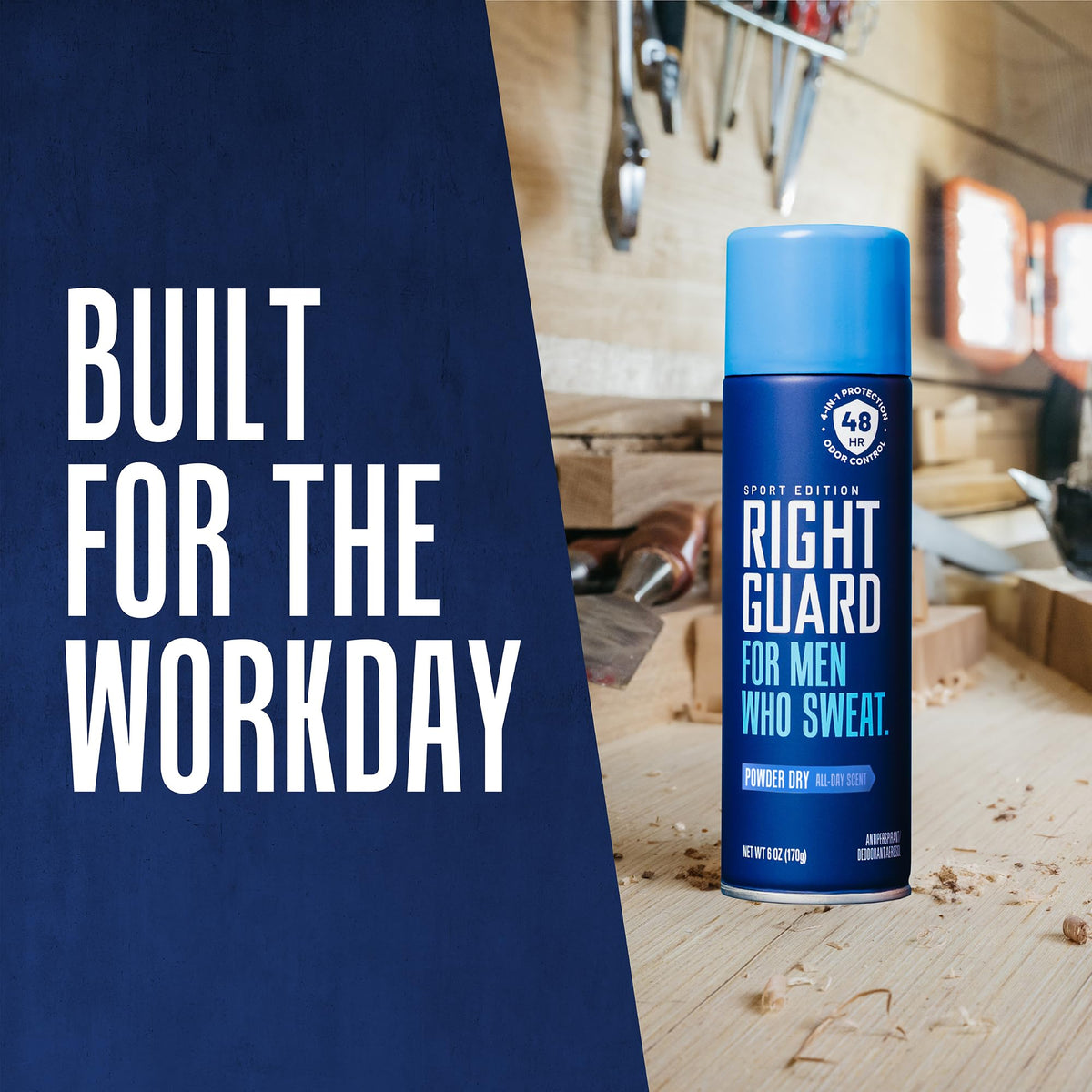 Right Guard Sport Powder Dry Scent Antiperspirant spray in use
