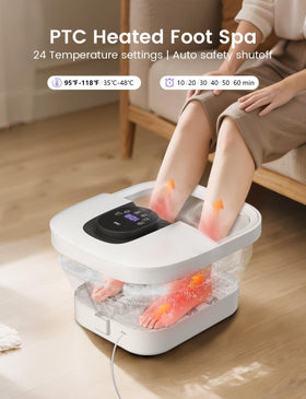 RIKE foot soaking tub showing temperature control settings