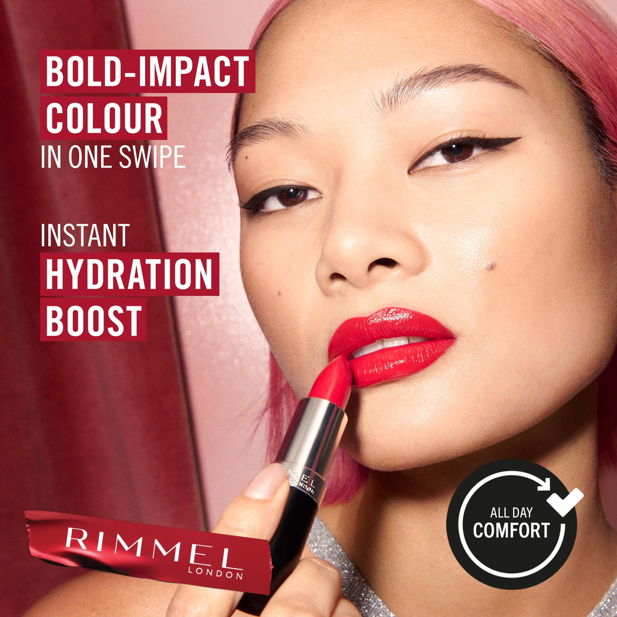 Rimmel Lasting Finish Lipstick applied on lips