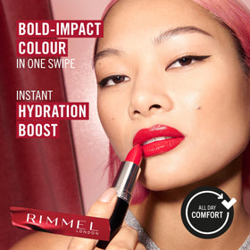 Rimmel Lasting Finish Lipstick applied on lips