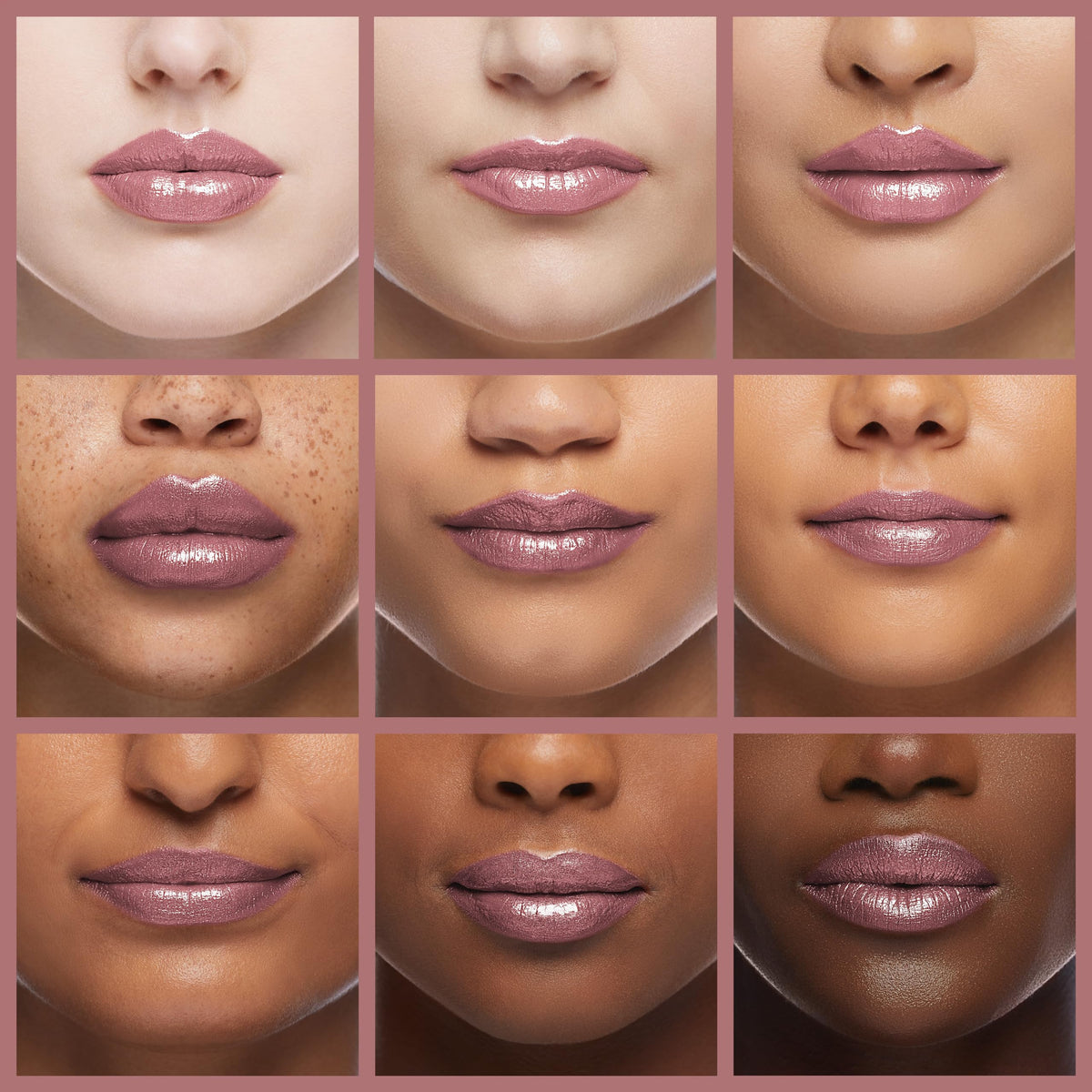 Rimmel Lasting Finish Lipstick Iced Rose applied on lips