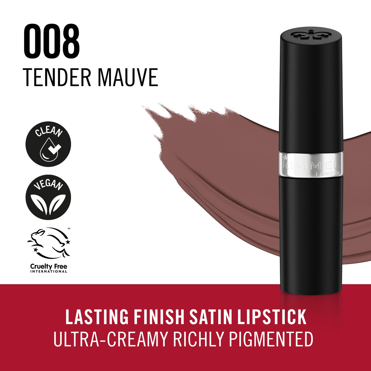 Rimmel Lasting Finish Lipstick in a makeup bag