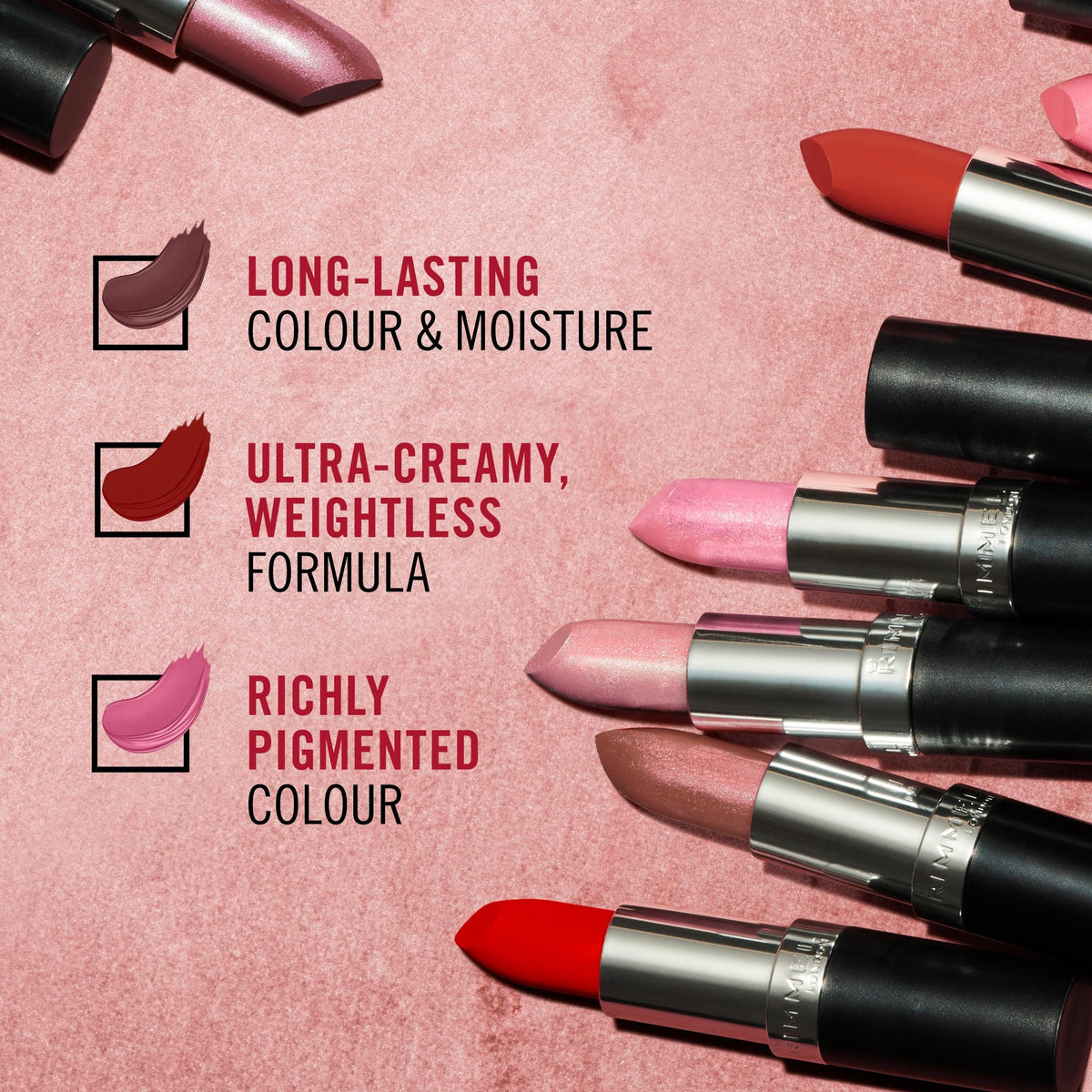 Rimmel Lasting Finish Lipstick with makeup brushes