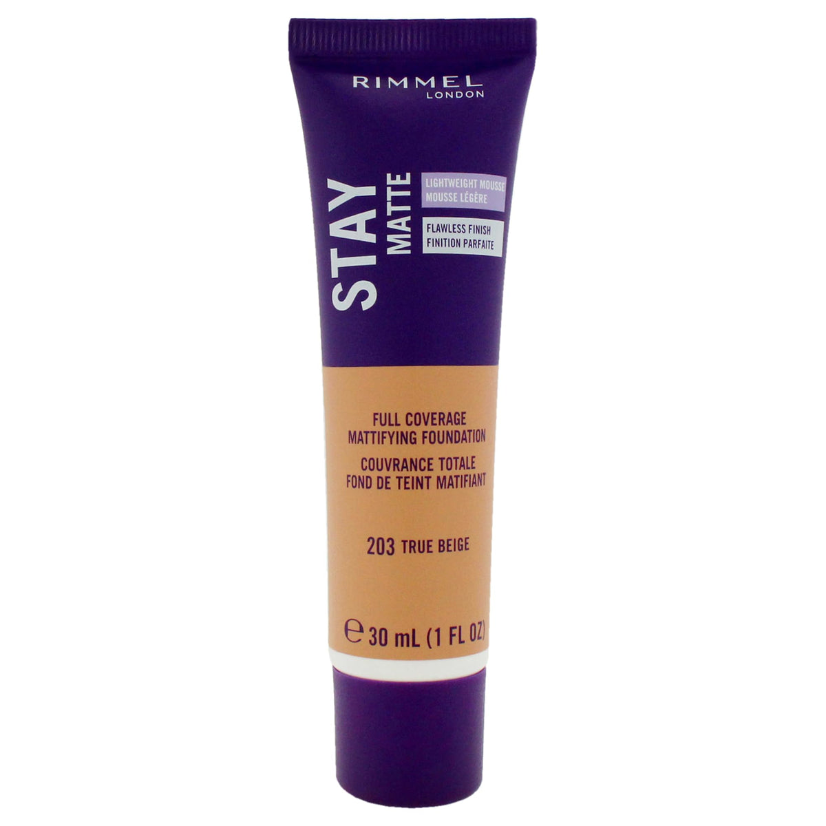 Rimmel Stay Matte Liquid Mousse Foundation 203 True Beige front view