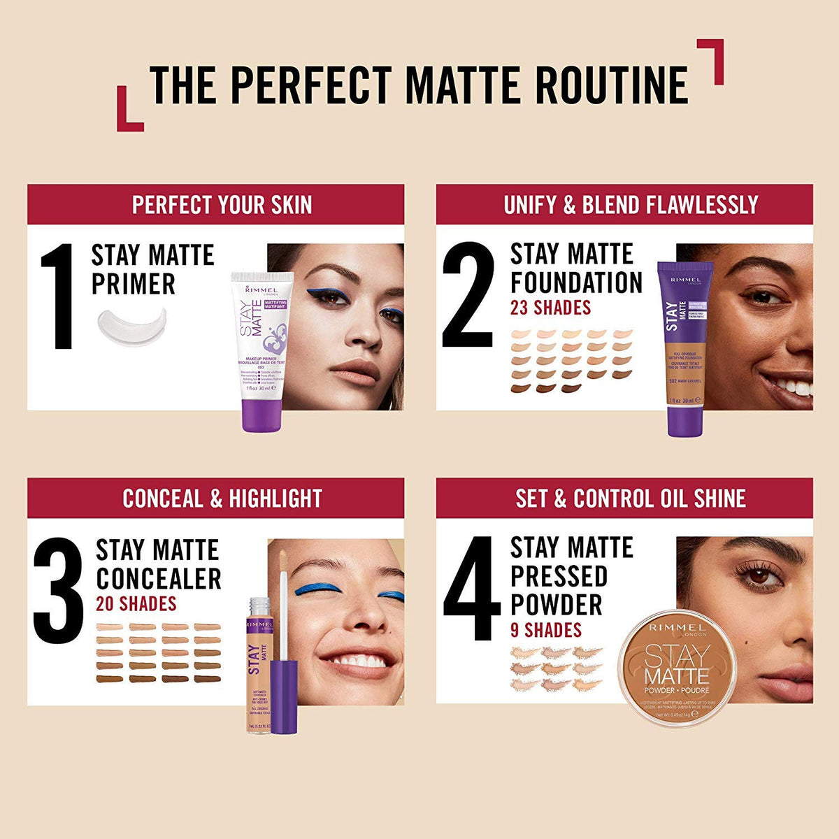 Rimmel Stay Matte Liquid Mousse Foundation 305 Buff with makeup tools