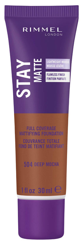 Rimmel Stay Matte Liquid Mousse Foundation 504 Deep Mocha front view