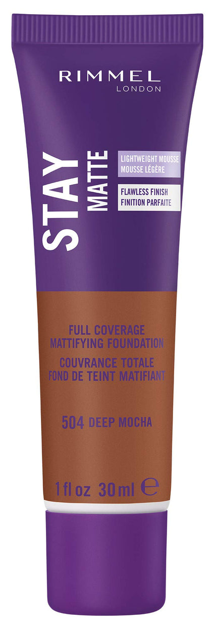 Rimmel Stay Matte Liquid Mousse Foundation 504 Deep Mocha front view