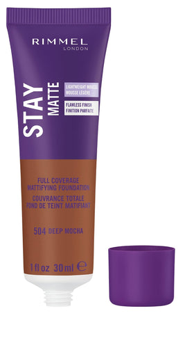 Rimmel Stay Matte Liquid Mousse Foundation 504 Deep Mocha packaging
