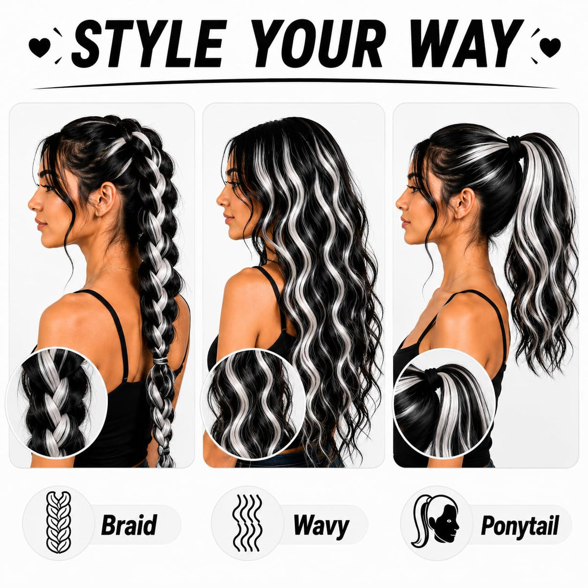 RINBOOOL Black Hair Extensions packaging with secure clips