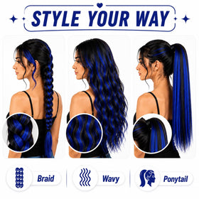 RINBOOOL Blue Hair Extensions displayed with secure clips