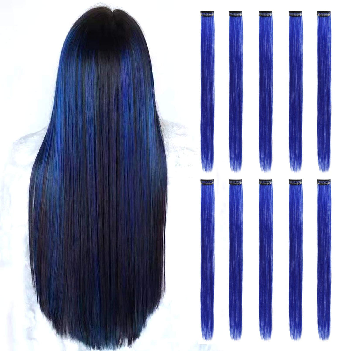 RINBOOOL Blue Hair Extensions front view in packaging