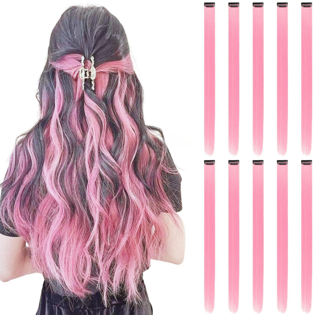 RINBOOOL Light Pink Clip-In Hair Extensions front view